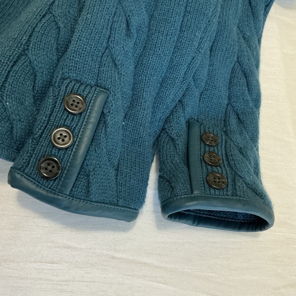 Talbots Cable Knit Cardigan Sweater Grandpa Chunky Teal Boho - Picture 6 of 7